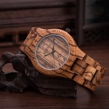 Bewell 086B Retro Bamboo Zebra Wood Watch